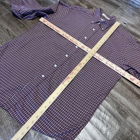 LL Bean Shirt Men’s Size Medium Plaid Check Button Up Short Sleeve Wrinkle Free - Picture 6 of 8